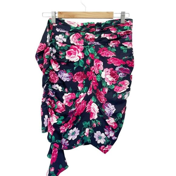 Ronny Kobo Lauryn Floral Print Draped Ruched Mini Skirt Size Small Black Pink - Picture 3 of 14